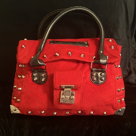 Vintage Lux de Ville Red velvet like Studded Weekender - Picture 3 of 17